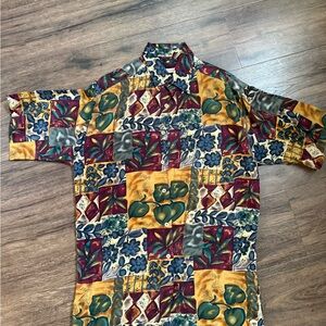 Burmas Bibas 100% Silk floral pattern Short Sleeve Shirt button down